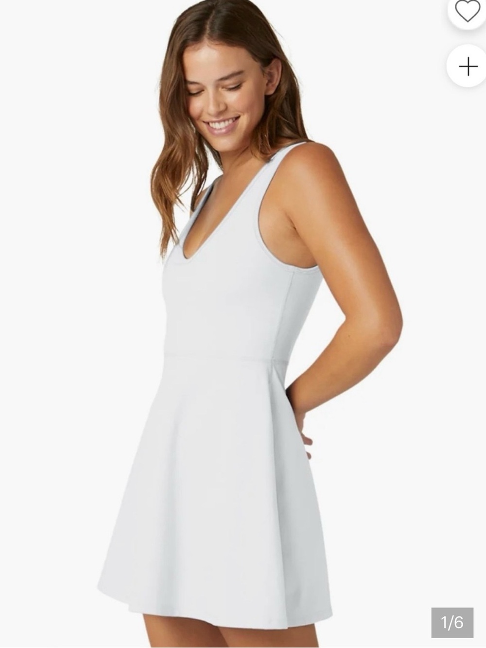 Beyond Yoga White V-Neck Fit-and-Flare Dress